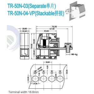 14-16 Lbf.in Torque Feed Through Terminal Block with Protector Mounting Type DIN