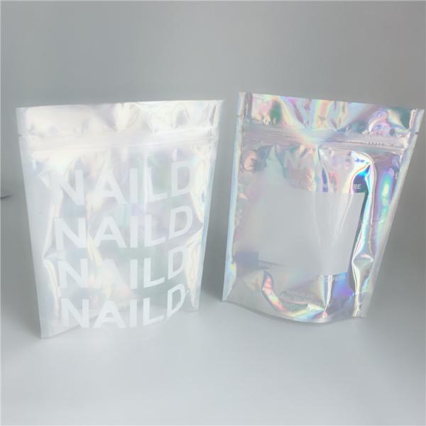 Buy CYMK Stand Up Zipper Pouch Holographic Hologram Bags For Cosmetics Packaging at wholesale prices