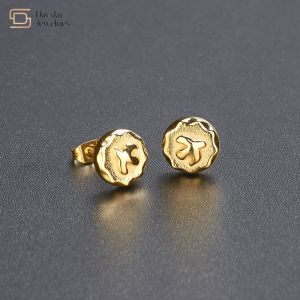 Takahashi Goro Titanium Steel Jewelry 18k Gold Plated Stud Earrings Flying Eagle