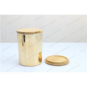 Glass Gold Candle Jar with Bamboo Lid, Bamboo Lid Jar for decor