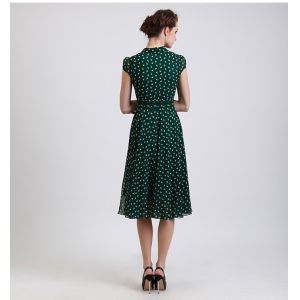 Casual Green Short Floral Dresses , Summer Shank V-neck Chiffon Dress
