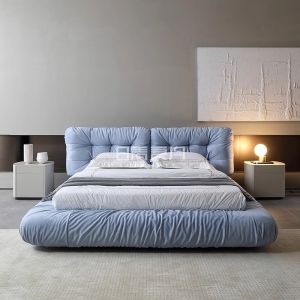 Italian Style Floating Home Bedroom Modern Fabric Bed 1.8m Queen Bed Customizabl