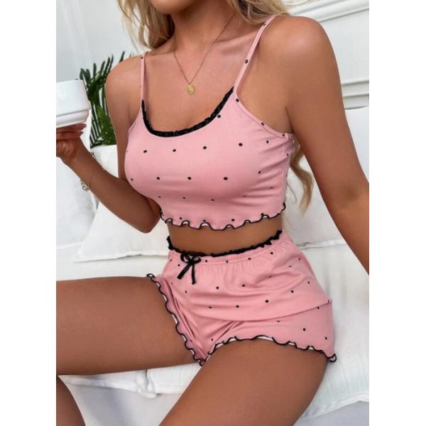 2pcs Soft Comfortable Sleepwear V-Neck Lace Floral Edge Sexy Pajamas For Women