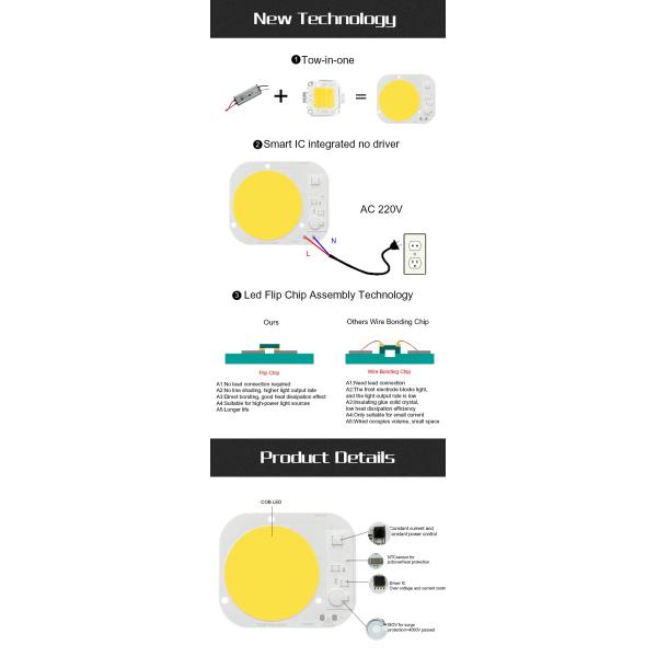 AC 220V LED COB Module 50W High Power Smart IC Flip LED Chip