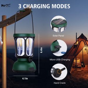 Waterproof 650LM Hand Crank Solar Battery Powered Rechargeable LED Camping