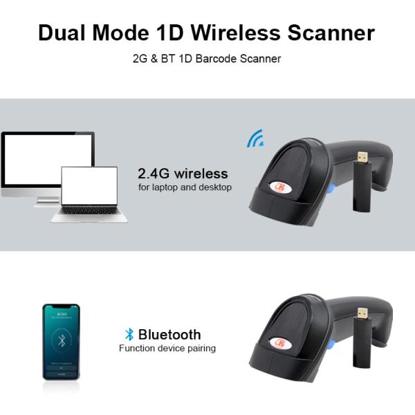 3 In 1 Connection Wireless Barcode Scanner 2.4GHz 1D Bar Code Laser Reader For