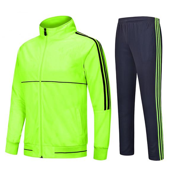 2021 new autumn and winter long sleeve football suit men's men's flat zipper cotton loose sportswear striped sportsuit