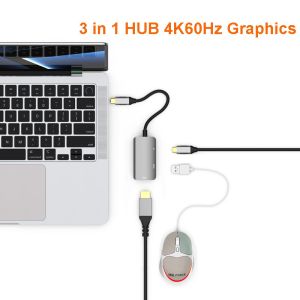 3 In 1 USB C Multi Port Video Adapter 4K 60Hz HUB With One USB A Data Port And