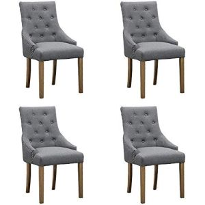 Upholstered Dining Chairs With Arms , Button Tufted Accent Chair Fabric Modern
