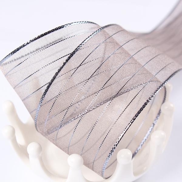 10mm-25mm Gold Line Striped Polyester Organza Ribbon for Gift Wrapping and Boxes Packing or Ribbon Bow
