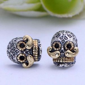 Retro Womens Jewelry Two Tone Silver Skull Stud Earrings(XH055010W)