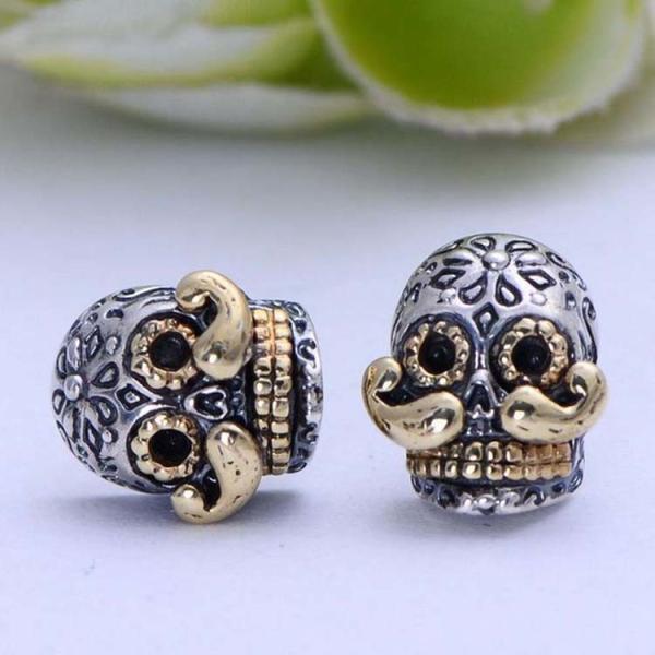 Retro Womens Jewelry Two Tone Silver Skull Stud Earrings(XH055010W)