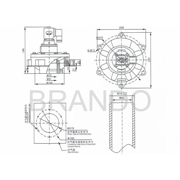 DMF-7-62 110V 220V AC Pulse Jet Solenoid Valve With 2.5 Inch Inlet Outlet