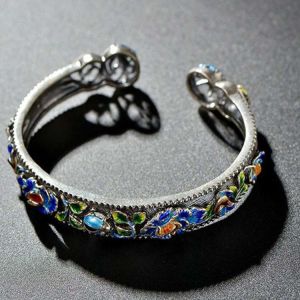 925 Silver Colorful Enamel Cuff Bracelet Vintage Jewelry for Women (B6050602)