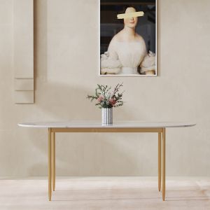 Luxury Kitchen Dining Table Stainless Steel Base Marble Top