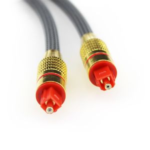 Toslink Digital Optical Fiber Cable Woven Net Plated Gold Shell Red Port 1.2M 2M