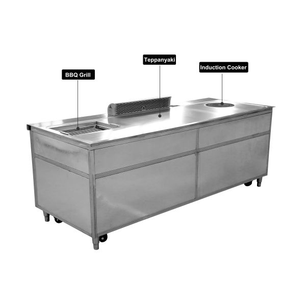 3 in 1 Multifunctional Commercial Teppanyaki Grill Table for Food Plaza and Outdoor Dining