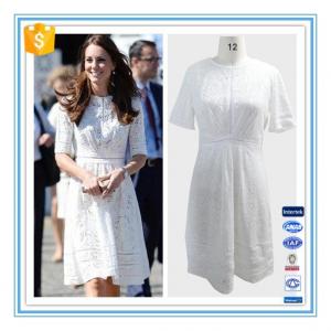 Quality European Summer Fashion Elegant White Lace Cotton Dress Pattern Wholesale for sale