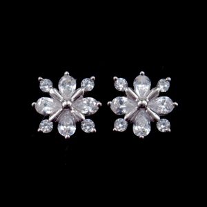 Flowers Charm Snow Shaped Silver Cubic Zirconia Earrings Stud For Women With CZ