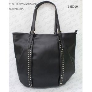 Quality Big Size Casual Female Black PU Tote Bag With Nickel Metal Studs , Customized Logo for sale