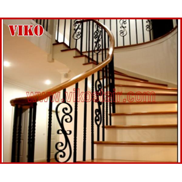 Wrought Iron Staircase VK105S Wrought Iron Handrail Tread Beech,Railing tempered glass, Handrail b eech Stringer,carbon