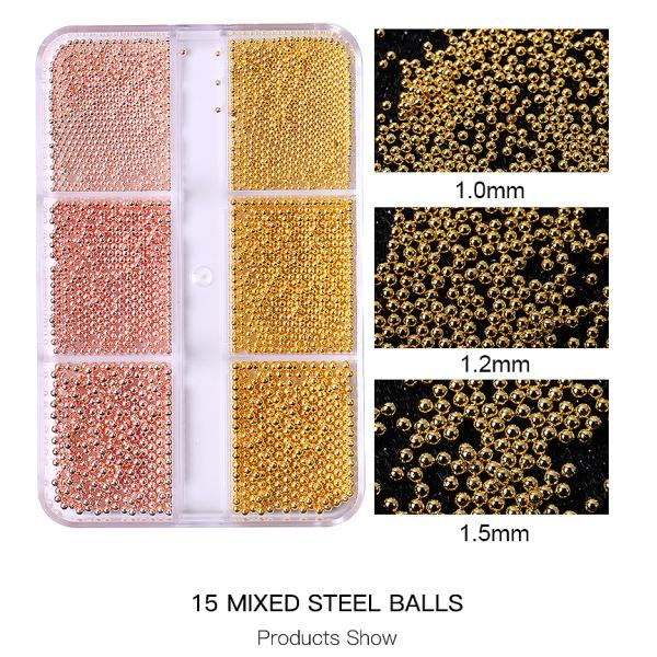 Mini Caviar Metal Stainless Steel Bead 3D Nail Art nail charms in bulk Decoration Golden Silvery Rose Gold Ball