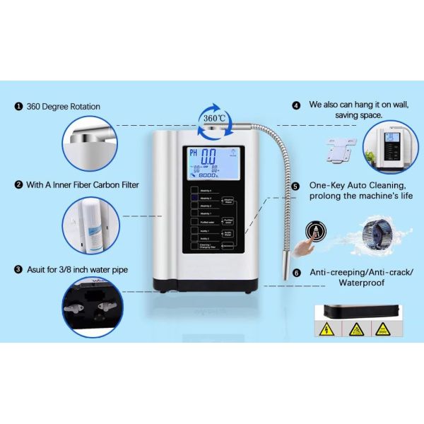 EHM-729 Countertop Water Filter,5 Plates Mineral PH Alkaline Water Filter,Easy Install Faucet Water Filter