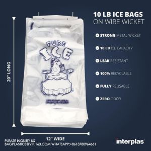 Wicketed Ice-Bag With Handle Recyclable, Compostable, Biodegradable Ice Bagging,