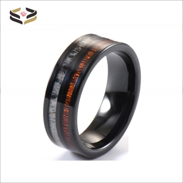 Channel Setting Inlay Technology 8mm Tungsten Carbide Koa Wood Antler Ring for Men and Women Wedding Band Jewelry