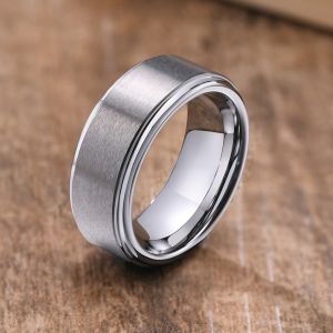 Silver Blue Gold Black Tungsten Wedding Band for Men 8mm Matte Brushed Finish