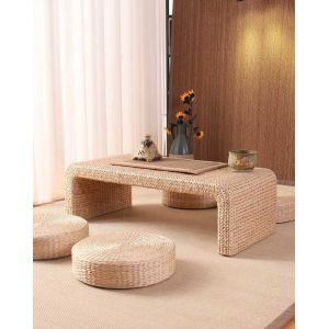 The Cane Makes Up Tea Table Natural Straw Woven Floor Table