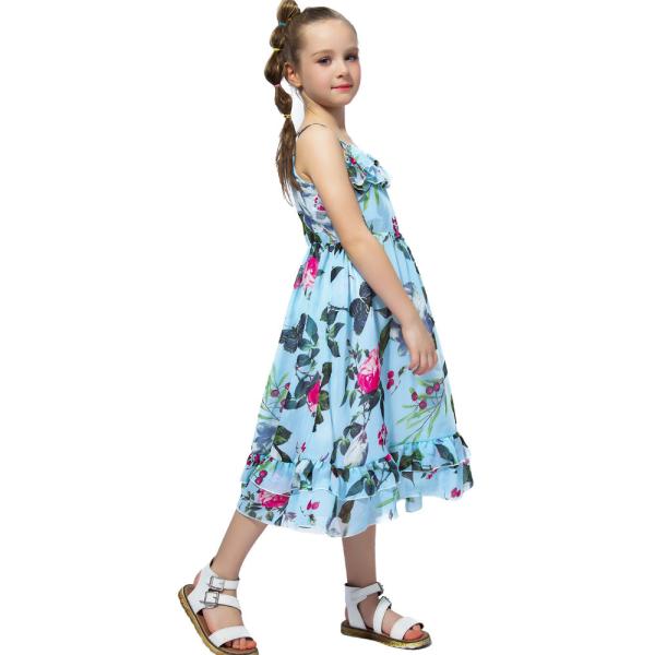 Girls Casual Summer Children'S Clothing Printed Off Shoulder Short Sleeve Ruffle A-Line