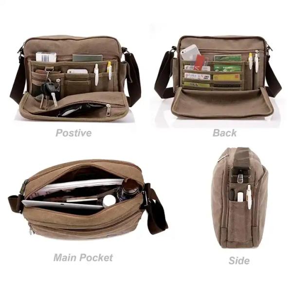 Portable Canvas Offset Print Crossbody Messenger Bag Women'S 13.8 X 4 X 10.8 Inches