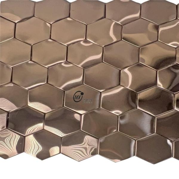 Buy Hexagon Shape Metal Rose Gold 304 Brushed Stainless Steel Mosaic Tiles For Hotel Interior at wholesale prices