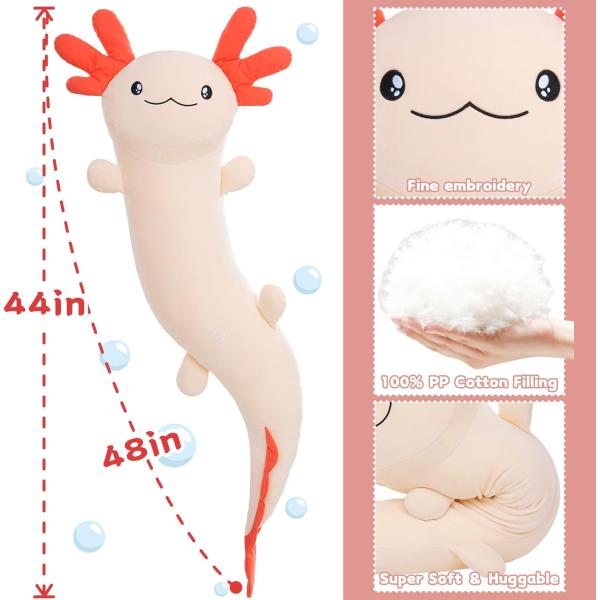 Giant Pink Axolotl Plush Stuffed Animal Huge Body Pillow Toy for Kids Adults Christmas Birthday Valentine's Day Present