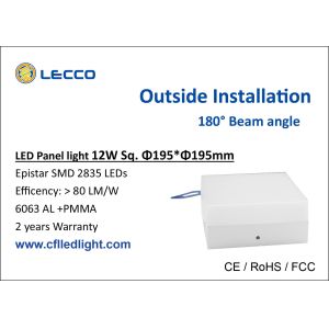 China Slim White Flat Panel LED Lights 12W 80 LM / W Beam Angle 180° on sale