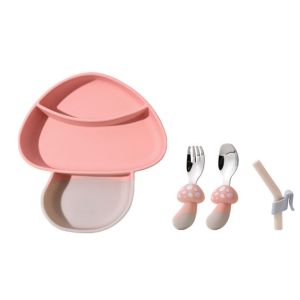 ISO9001 Approved Silicone Baby Feeding Set Plate Mushroom Carrot Shape BPA Free