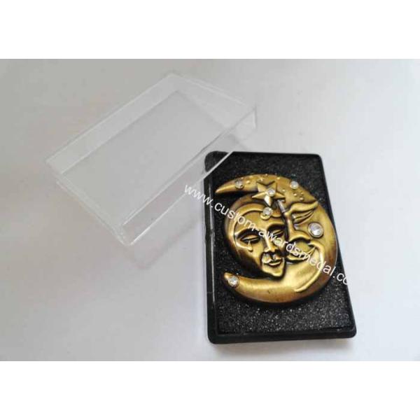 3D Zinc Alloy, Iron, Brass Rhinestone Lapel Pin without Soft Enamel, with Antique Gold Plating