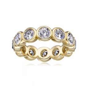 CLASSIC Ins 18K Gold Plated Bezel Setting CZ Eternity Band 925 Sterling Silver