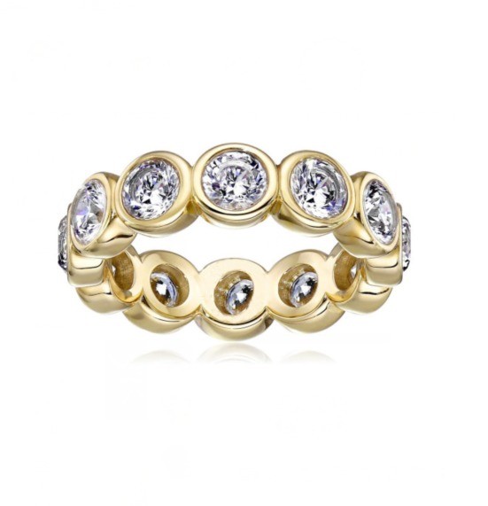 CLASSIC Ins 18K Gold Plated Bezel Setting CZ Eternity Band 925 Sterling Silver