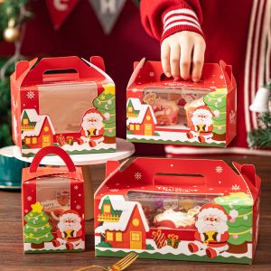 Christmas Cupcake Box Set Transparent Window Bakery Packaging Handle Carry Boxes