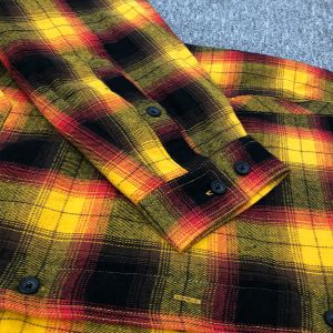 Custom Embroidery Patch Vintage Logo Men's Long Sleeve Plaid Button Up Shirt In