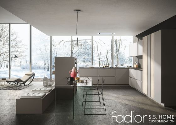 Soft Grey Stainless Steel Kitchen Cabinets with Island