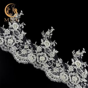 China 135cm Width Beaded Lace Trim Embroidered White Lace Edging on sale