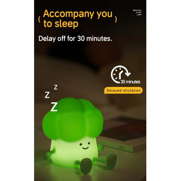 Cute Cartoon Broccoli To Accompany Children To Sleep Silicone Night Light Rechargeable Bedside Vegetable Lamp