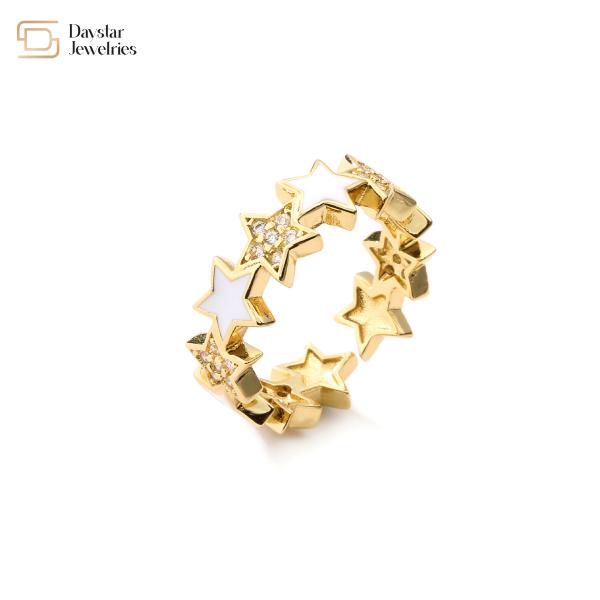 Women Gold Plated Jewellery Enamel Heart Ring Diamond Zircon Adjustable