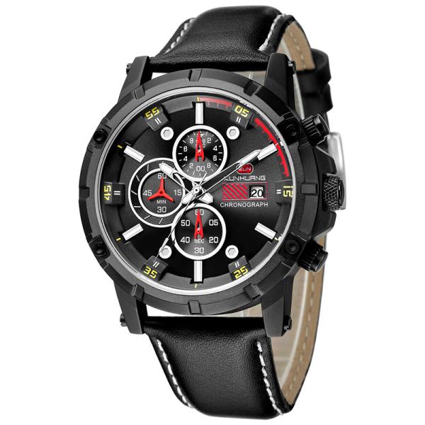 Buy Leather Chronograph Strap Width 23mm Quartz Sport Watch at wholesale prices