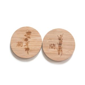 Quality Round Laser Logo Table Bamboo Drink Coasters Funny Housewarming Gift for sale