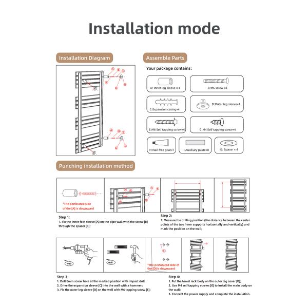Carbon Steel Bathroom Electric Heated Towel Rail with Towel Heaters and Heating Element