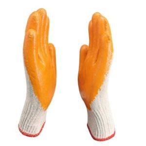 7Ga Orange Latex Work Gloves Cotton Yarn Dipped Rubber Coated Glove